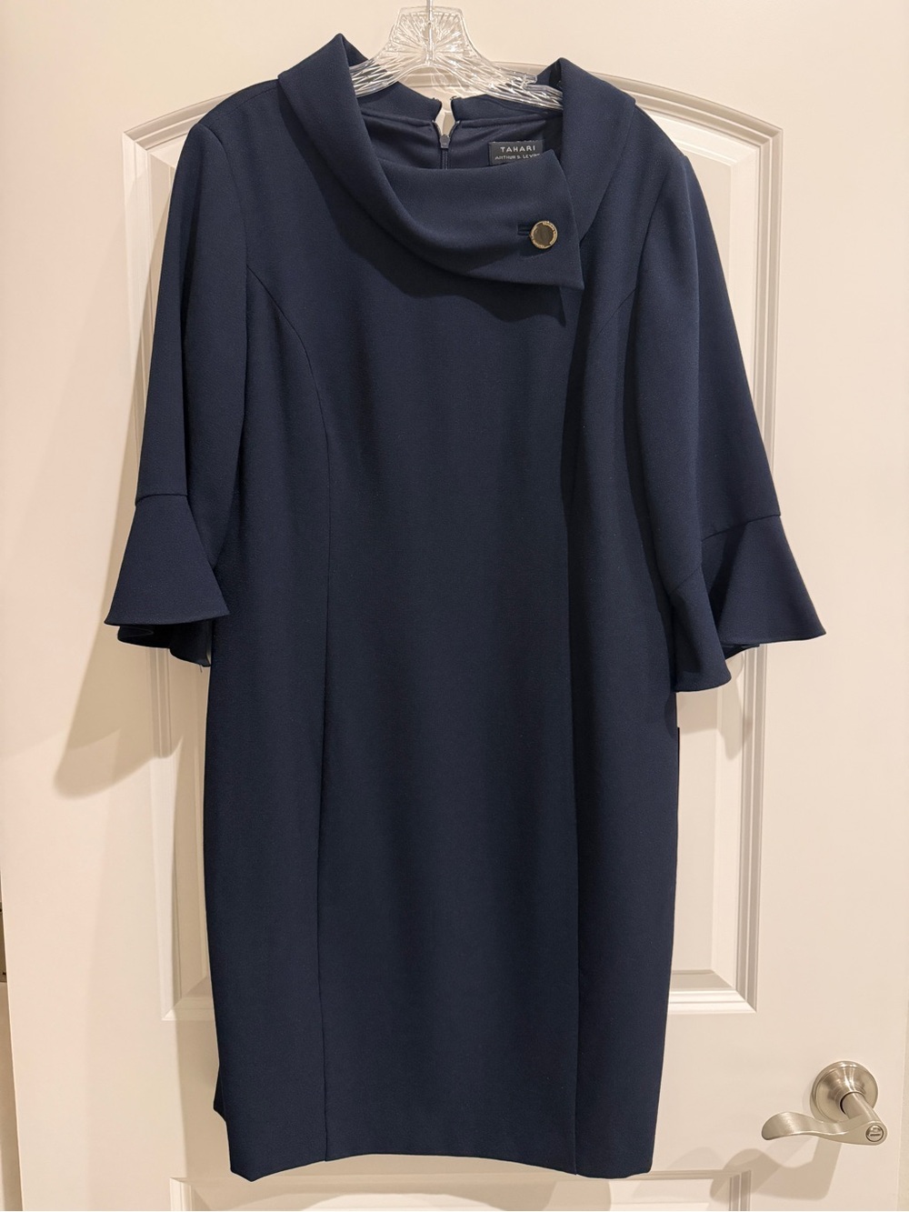 NWT Tahari Navy Midi Dress with Asymmetric Collar